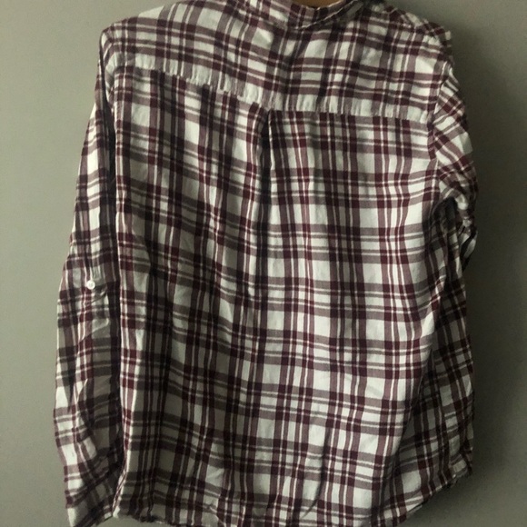 White & burgundy thin cotton-blend plaid shirt M - Picture 4 of 5